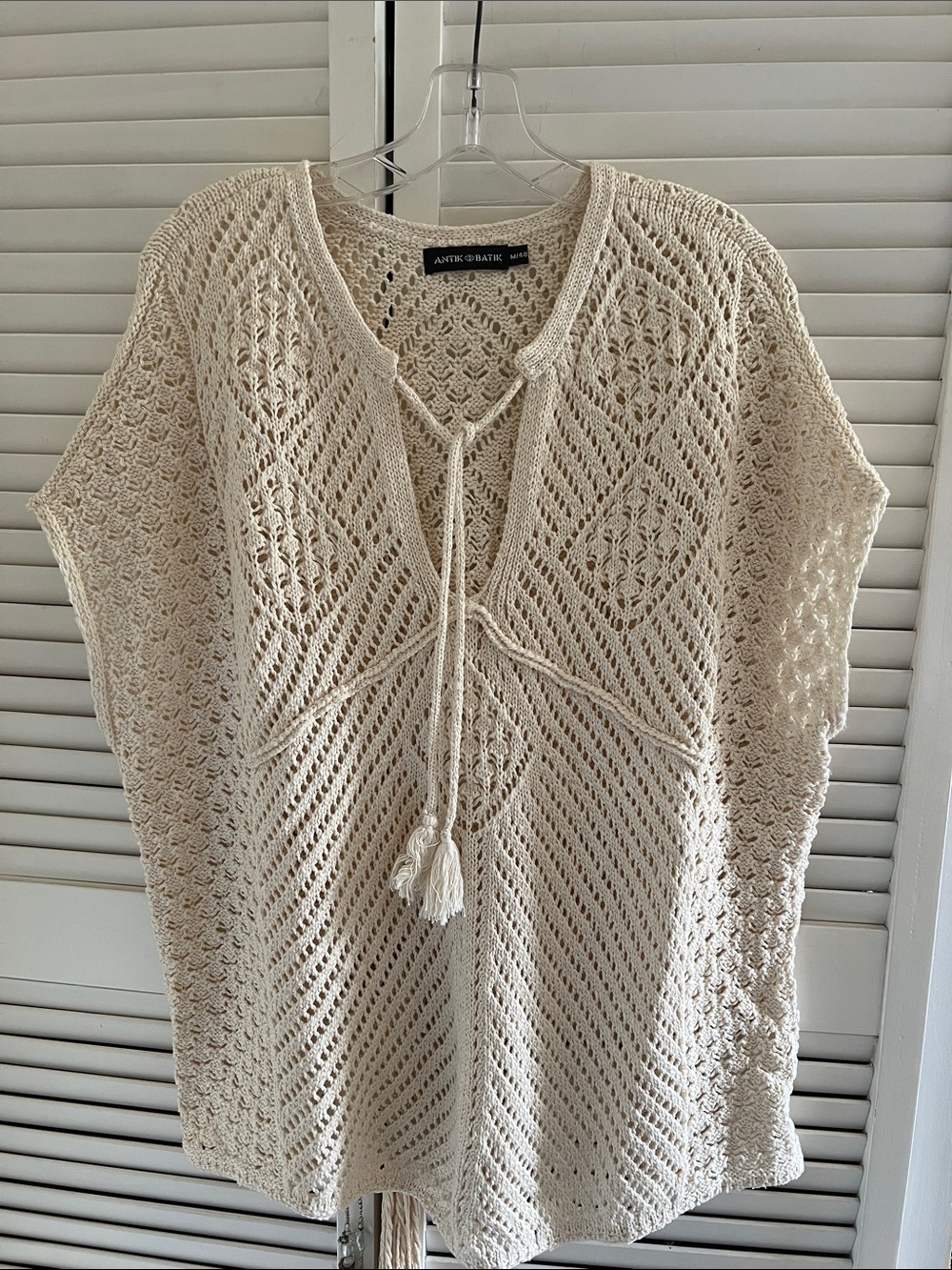 ☯️Antik Batik Cream Crochet Tie-Front Top☯️
